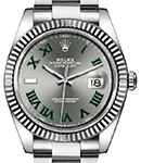Datejust 36mm in Steel and White Gold Fluted Bezel on Bracelet with Slate Green Roman Dial