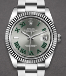 Datejust 36mm in Steel and White Gold Fluted Bezel on Bracelet with Slate Green Roman Dial