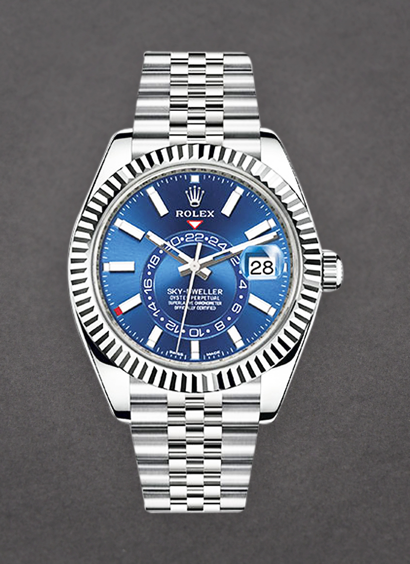 Rolex Unworn Sky Dweller 42mm in Steel and White Gold Fluted Bezel