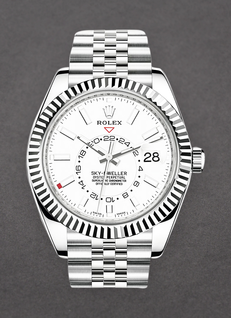 Rolex Unworn Sky Dweller 42mm in Steel and White Gold Fluted Bezel