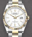 Datejust 36mm in Steel with Yellow Gold Fluted Bezel on Oyster Bracelet with White Stick Dial