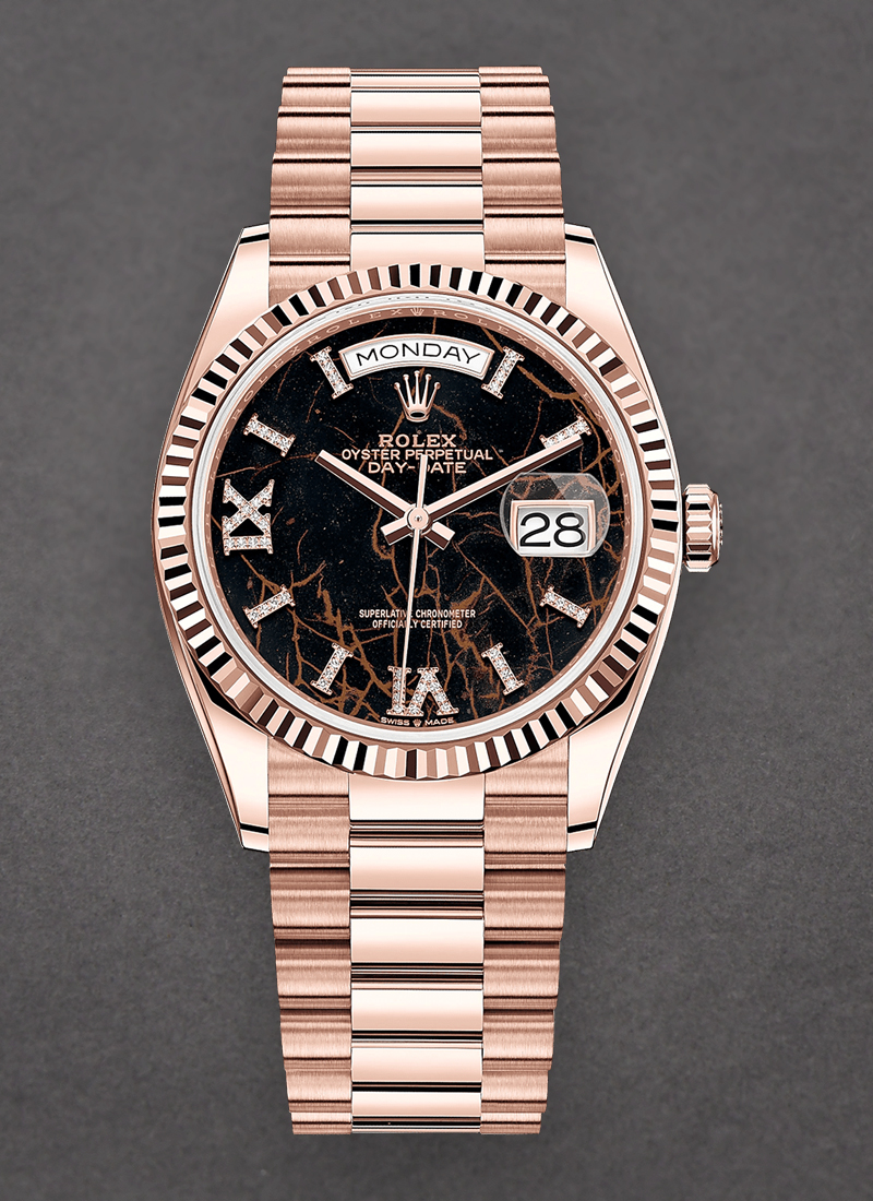 Rolex Unworn President Day-Date 36mm in Rose Gold with Fluted Bezel