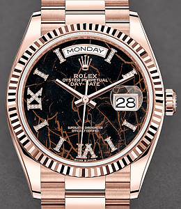 President Day-Date 36mm in Rose Gold with Fluted Bezel on President Bracelet with Eisenkiesel  Diamond Dial