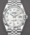 Datejust 36mm with White Gold Fluted Bezel on Jubilee Bracelet with White MOP Diamond Dial