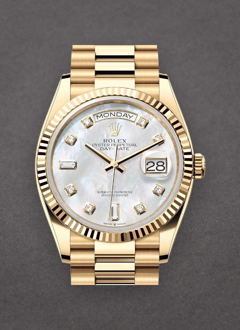 Pre-Owned Rolex President 36mm in Yellow Gold with Fluted Bezel