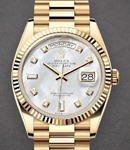 President 36mm in Yellow Gold with Fluted Bezel on President Bracelet with MOP Diamond Dial