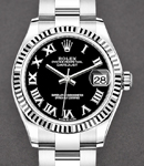 Mid Size 31mm Datejust in Steel with Fluted Bezel  on Bracelet with Black Roman Dial