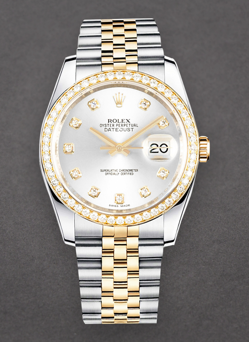 Pre-Owned Rolex Datejust 36mm in Steel with Yellow Gold Diamond Bezel