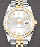 Datejust 36mm in Steel with Yellow Gold Diamond Bezel on Jubilee Bracelet with Silver Diamond Dial