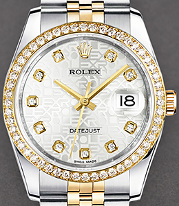 Datejust 36mm in Steel with Yellow Gold Diamond Bezel on Jubilee Bracelet with Silver Jubilee Diamond Dial