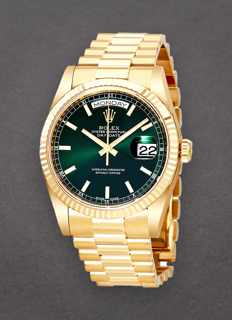 Pre-Owned Rolex President Day Date 36mm in Yellow Gold with Fluted Bezel