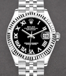 Mid Size 31mm Datejust in Steel with Fluted Bezel on Steel Jubilee Bracelet with Black Roman Dial