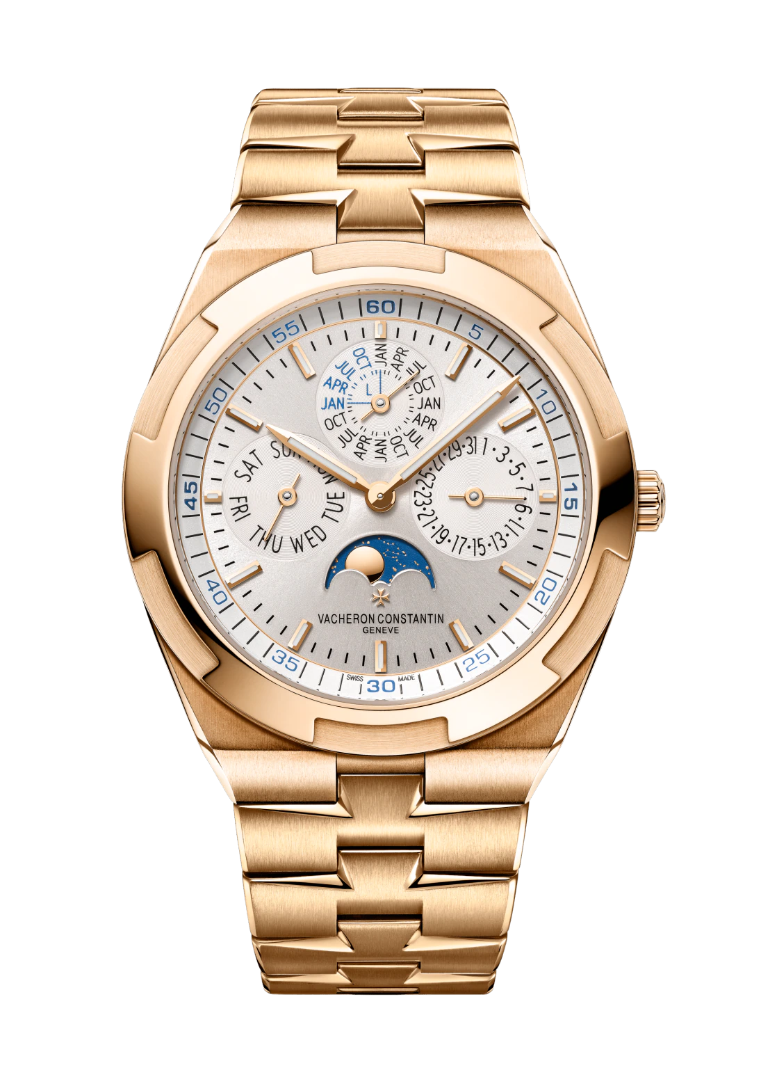 Overseas Ultra Thin Perpetual Calendar on Rose Gold Bracelet Rose Gold Bracelet Skeleton Dial