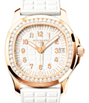 Aquanaut Ref 5268R  in Rose Gold with Diamond Bezel on White Rubber Strap with White Dial