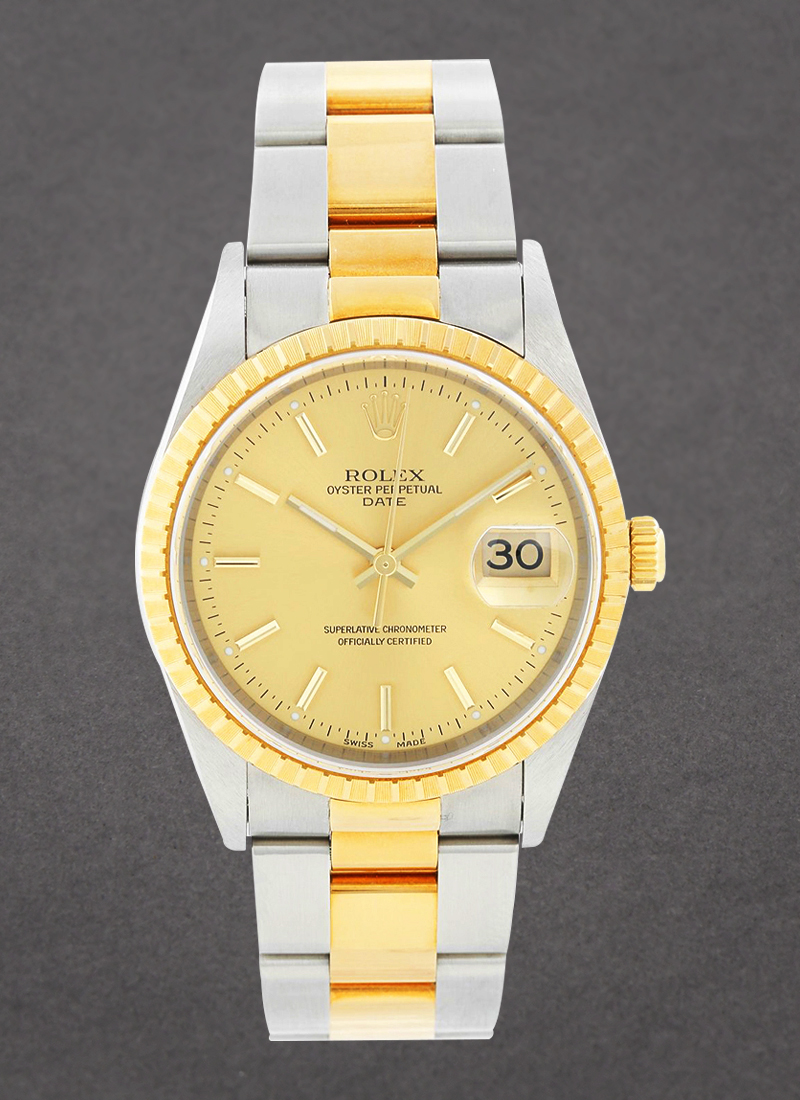 Pre-Owned Rolex Date 34mm in Steel with Yellow Gold Fluted Bezel