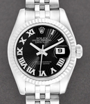 Datejust 36mm in Steel with White Gold Fluted Bezel on Bracelet with Black Sunbeam Roman Dial