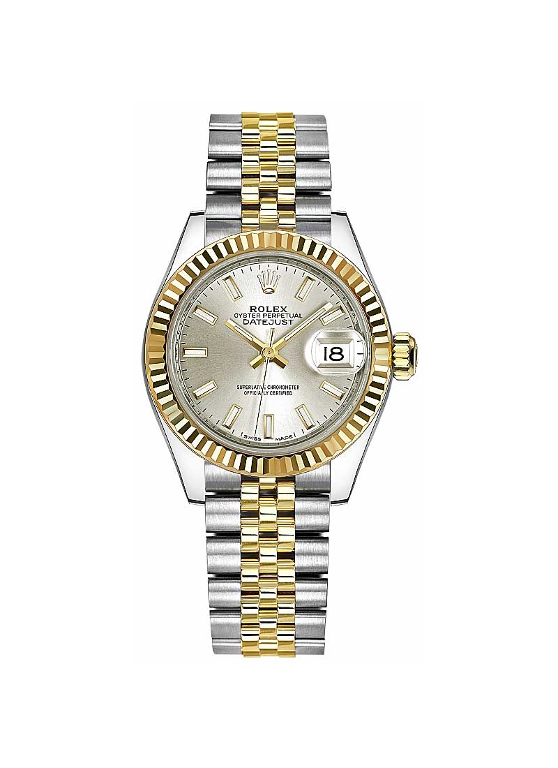 Pre-Owned Rolex Datejust Ladies 28mm in Steel with Yellow Gold Fluted Bezel