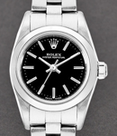 Oyster Perpetual No Date Lady's with Steel Smooth Bezel on Oyster Bracelet with Black Index Dial