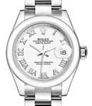 Datejust Ladies 26mm in Steel with Smooth Bezel on Steel Oyster Bracelet with White Roman Dial