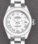 Datejust Ladies 26mm in Steel with Smooth Bezel on Steel Oyster Bracelet with White Roman Dial