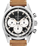 Chronomaster Chronograph 38mm in Steel on Brown Calfskin Leather Strap with Black Dial - Silver Subdials
