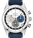 Chronomaster Chronograph 38mm in Steel on Blue Calfskin Leather Strap with White Dial 