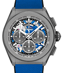 Defy 21 Ultraviolet Chronograph in Titanium on Blue Fabric Strap with Skeleton Dial