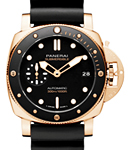 PAM 1164 - Submersible Goldtech in Rose Gold with Black Bezel on Black Rubber Strap with Black Dial