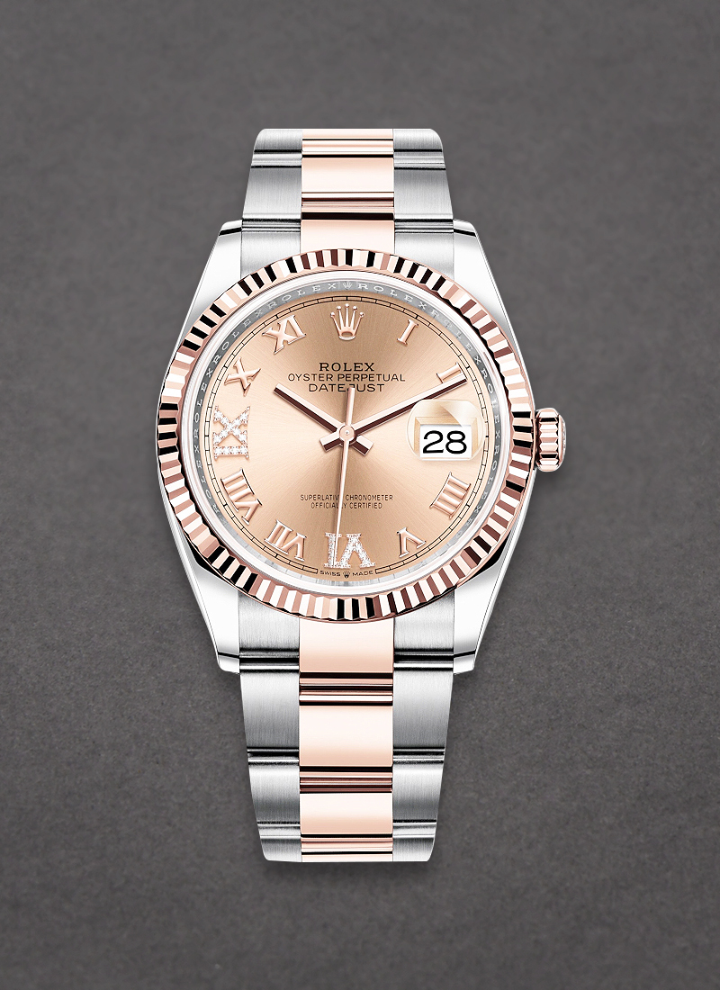 Pre-Owned Rolex Datejust 36mm in Steel with Rose Gold Fluted Bezel