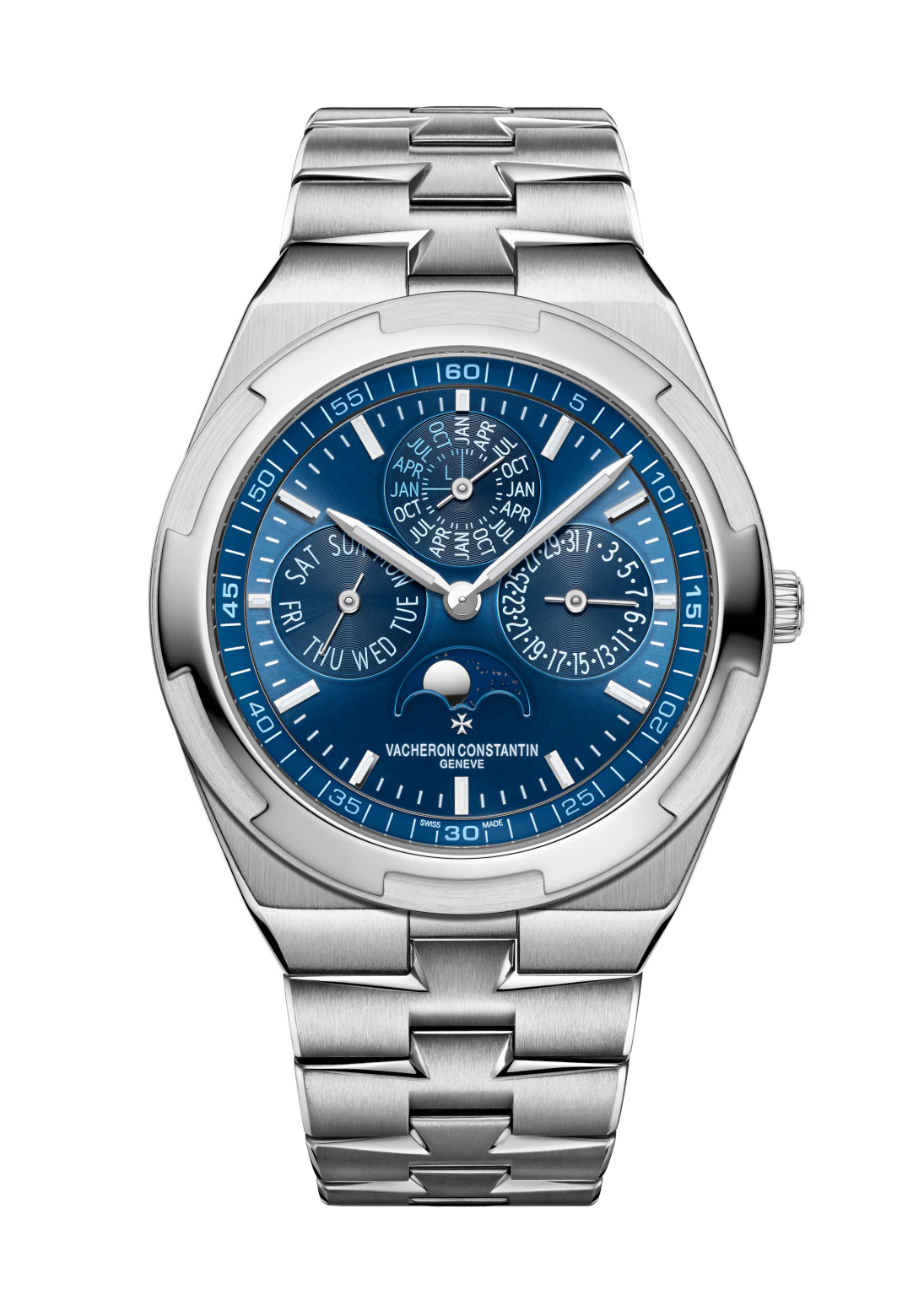 Overseas Ultra Thin Perpetual Calendar on White Gold Bracelet with Blue Dial