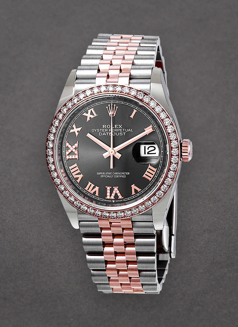 Pre-Owned Rolex Datejust 36mm in Steel with Rose Gold Diamond Bezel