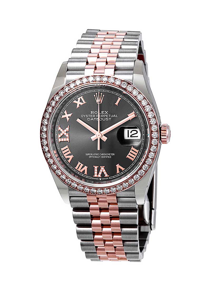 Pre-Owned Rolex Datejust 36mm in Steel with Rose Gold Diamond Bezel