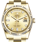 President Day Date 36mm in Yellow Gold with Fluted Bezel on Oyster Bracelet with Champagne Diamond Dial