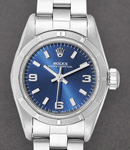 Oyster Perpetual 26mm Automatic in Steel with Engine Turned Bezel on Steel Oyster Bracelet with Blue Stick & Arabic Dial