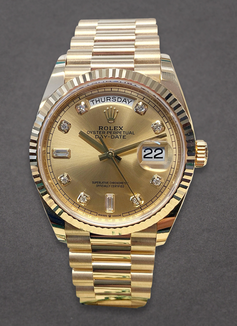 Pre-Owned Rolex President 36mm in Yellow Gold with Fluted Bezel