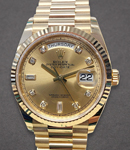 President 36mm in Yellow Gold with Fluted Bezel on President Bracelet with Champagne Diamond Dial