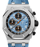 Royal Oak Offshore Chronograph in Steel on Blue Rubber Strap with Textile Decoration and Blue Mega Tapisserie Dial with Black Counters