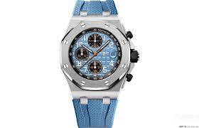 Royal Oak Offshore Chronograph in Steel on Blue Rubber Strap with Textile Decoration and Blue Mega Tapisserie Dial with Black Counters
