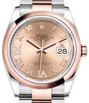 Datejust 36mm in Steel with Rose Gold Smooth Bezel on Oyster Bracelet with Rose Roman Dial - Diamond on 6 & 9
