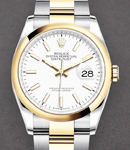 Datejust 36mm in Steel with Yellow Gold Smooth Bezel on Oyster Bracelet with White Stick Dial