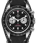 Heritage Black Bay Chronograph Inverted Panda in Steel with Black Bezel on Black Leather Strap with Black Dial - Silver Subdials