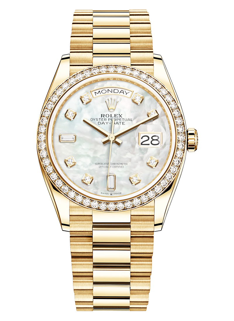 Pre-Owned Rolex President Day-Date 36mm in Yellow Gold with Diamond Bezel