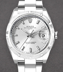 Date 34mm in Steel with Engine Turned Bezel on Oyster Bracelet with Silver Stick Dial