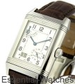 Reverso Grande Date 8 Day 47mm in Stainless Steel on Brown Crocodile Leather Strap with Silver Dial