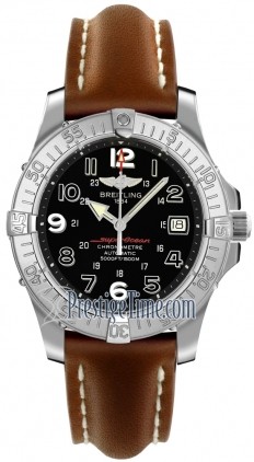 Superocean in Steel on Brown Calfskin Leather Strap with Black