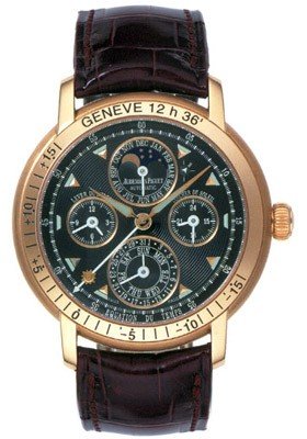 Equation of Time in Rose Gold on Brown Leather Strap with Black Guilloche Dial