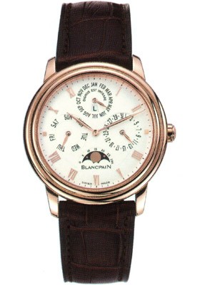 Villeret Perpetual Calendar  Rose Gold on Strap with White Dial