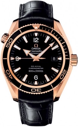 Planet Ocean in Stainless Steel with Rose Gold on Black Crocodile Leather Strap with Black Dial