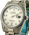 Men's President Day - Date in White Gold Diamond Bezel - Diamond Lugs -  Silver Diamond Dial